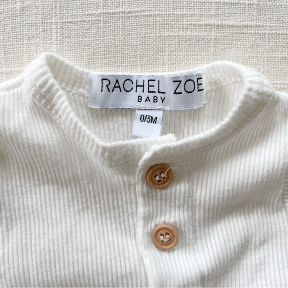 Rachel Zoe baby boy onesie and pant set in white and tan. NB newborn - Picture 4 of 4